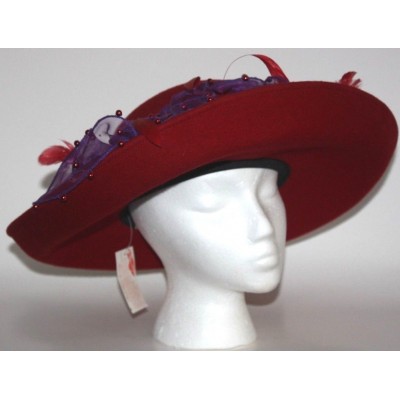 CALLANAN RED HAT SOCIETY s Sz 57 cm Wool FELT Purple Ruffle Feathers EUC  eb-74313436